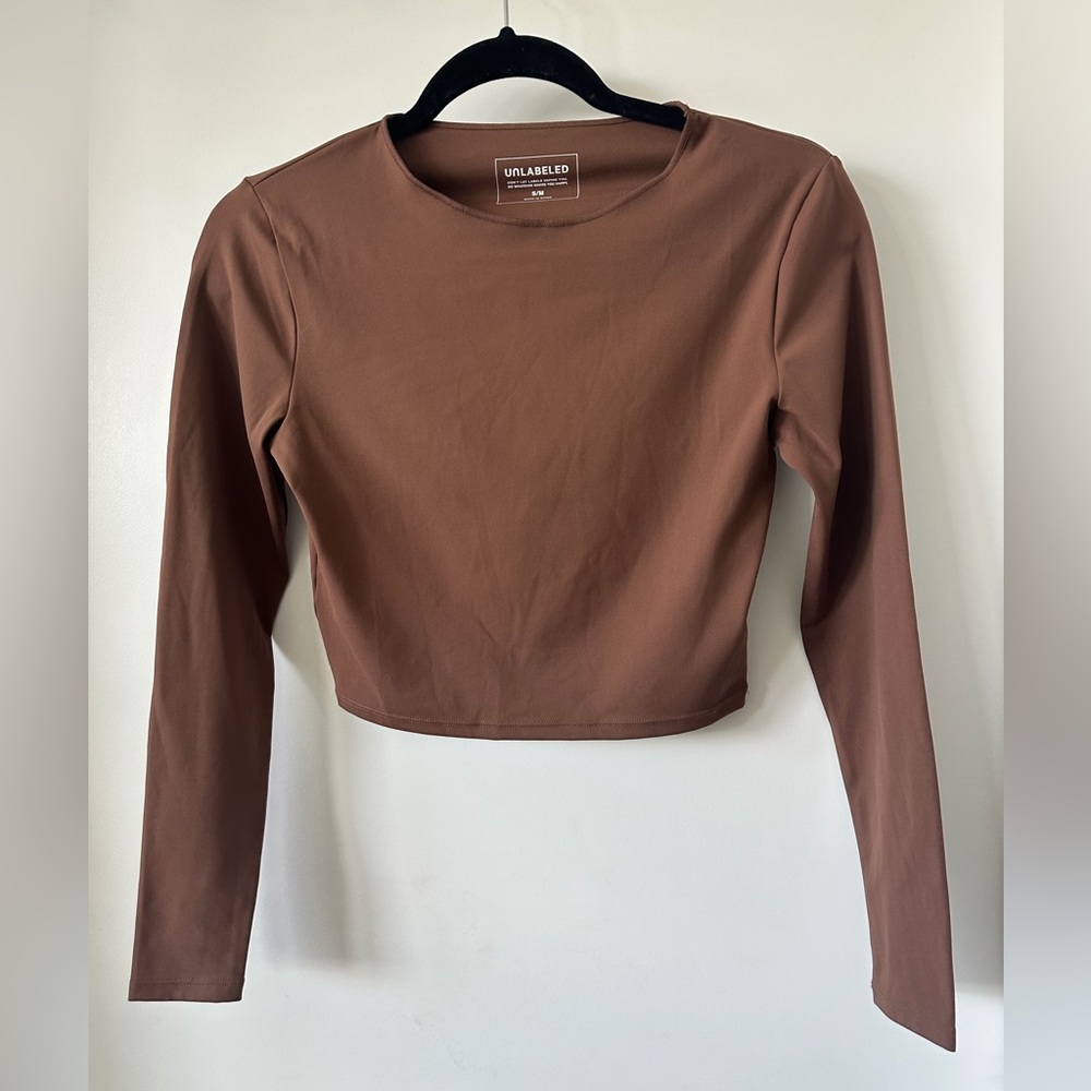 Chocolate Brown Long Sleeve Crop Top